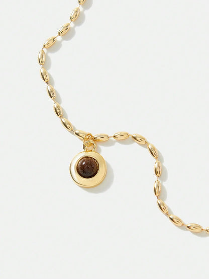 Premium Tiger Eye Necklace 18K Gold Plated Rice Bead Chain