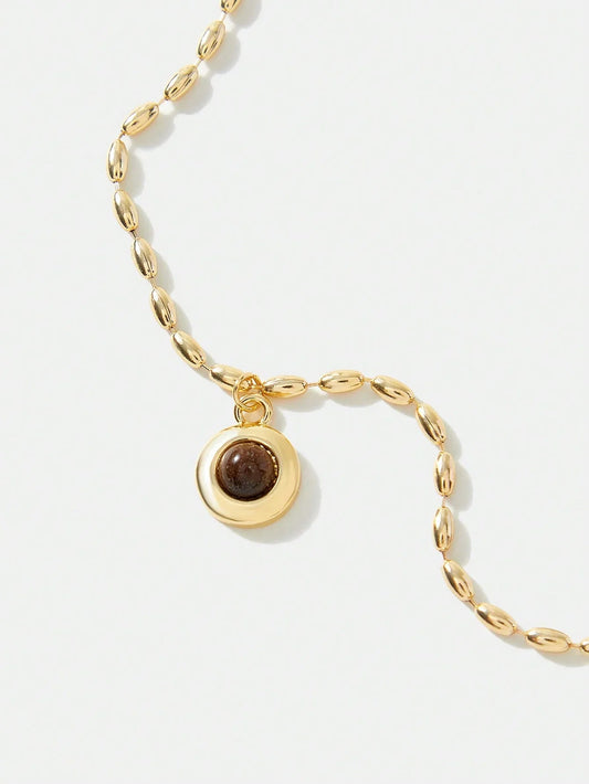 Premium Tiger Eye Necklace 18K Gold Plated Rice Bead Chain