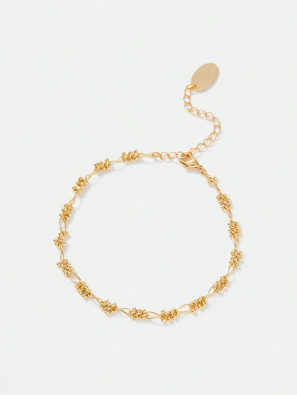 Chic Silver Plated Beaded Chain Bracelet With Rhinestones
