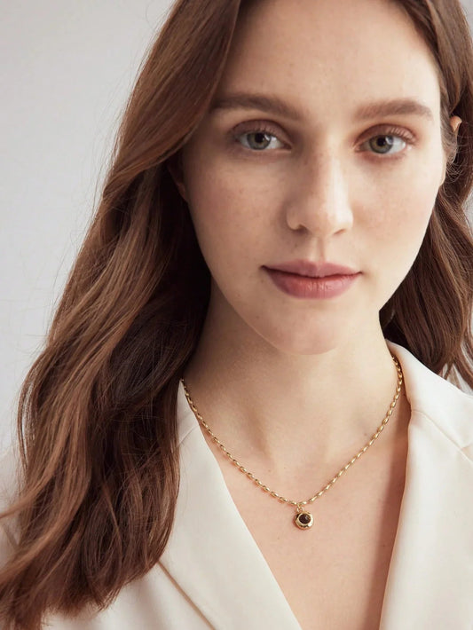 Premium Tiger Eye Necklace 18K Gold Plated Rice Bead Chain