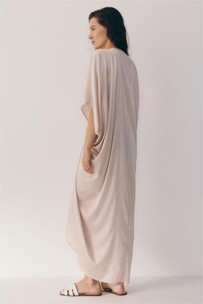 Satin V-Neck Drawstring Midi Dress