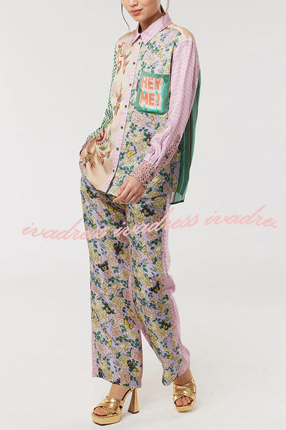 Dragon Season Unique Print Patchwork Pocketed Loose Shirt
