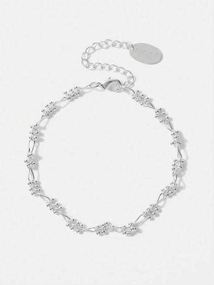 Chic Silver Plated Beaded Chain Bracelet With Rhinestones