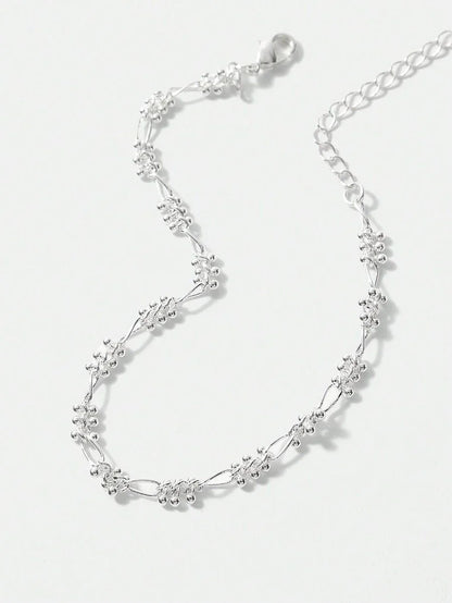Chic Silver Plated Beaded Chain Bracelet With Rhinestones