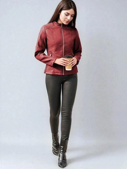Faux Leather Biker Jacket Asymmetric Zip Chic Design