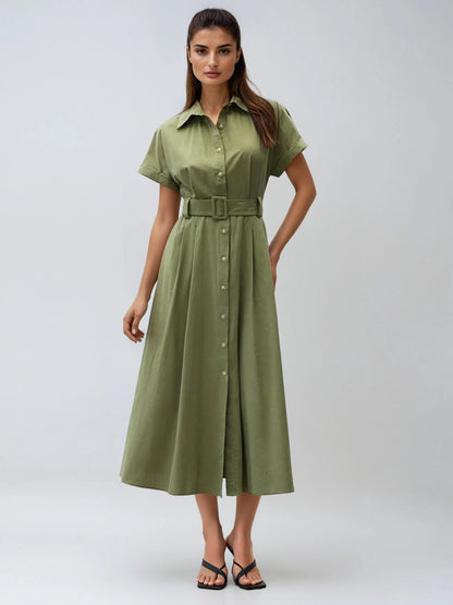 Casual Shirt Dress With Collar And Pockets Breathable