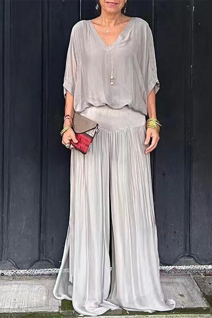 Casual Solid Backless V Neck Half Sleeve Two Pieces(10 Colors)