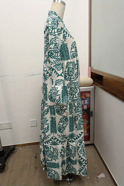 Casual Vintage Geometric Print Patchwork V Neck Printed Dresses(3 Colors)