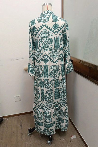Casual Vintage Geometric Print Patchwork V Neck Printed Dresses(3 Colors)