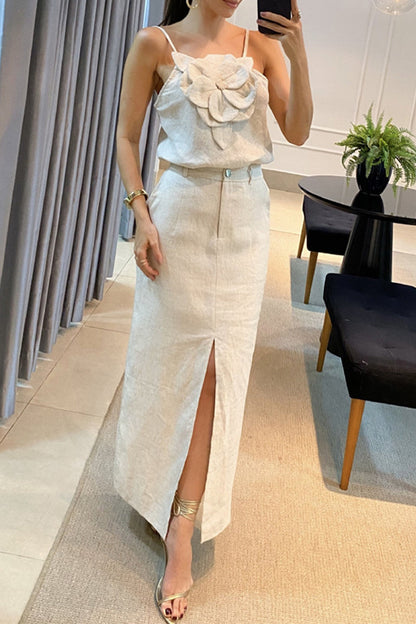 Elegant Simplicity Solid Appliques Slit Sleeveless Two Pieces