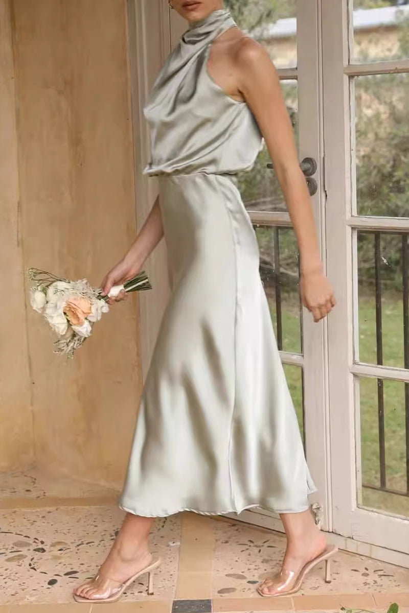 Elegant Solid Fold Turtleneck One Step Skirt Dresses(5 Colors)