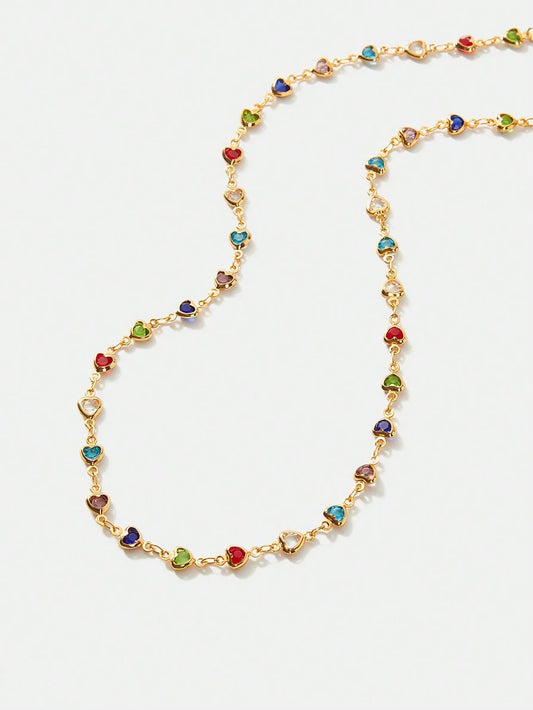 Sweet Heart Necklace Gold Plated Delicate Chain Sparkle
