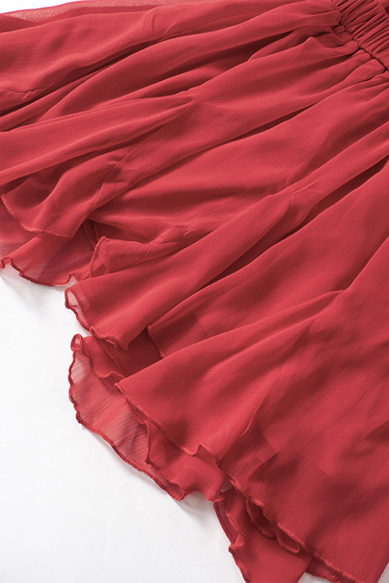 Deep Plunging V-Neck Shoulder Bow Tie Streamer Tiered Ruffle Mini Dress