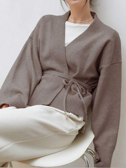 Apricot Belted Drop Shoulder Cardigan