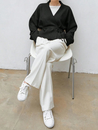 Apricot Belted Drop Shoulder Cardigan