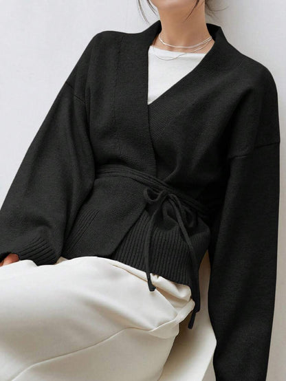 Apricot Belted Drop Shoulder Cardigan