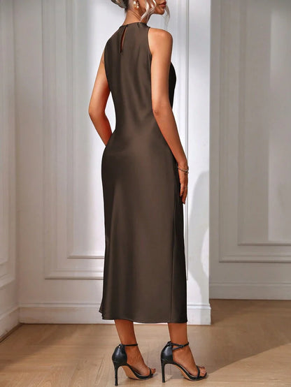 Satin Maxi Dress Sleeveless Split Thigh Wedding