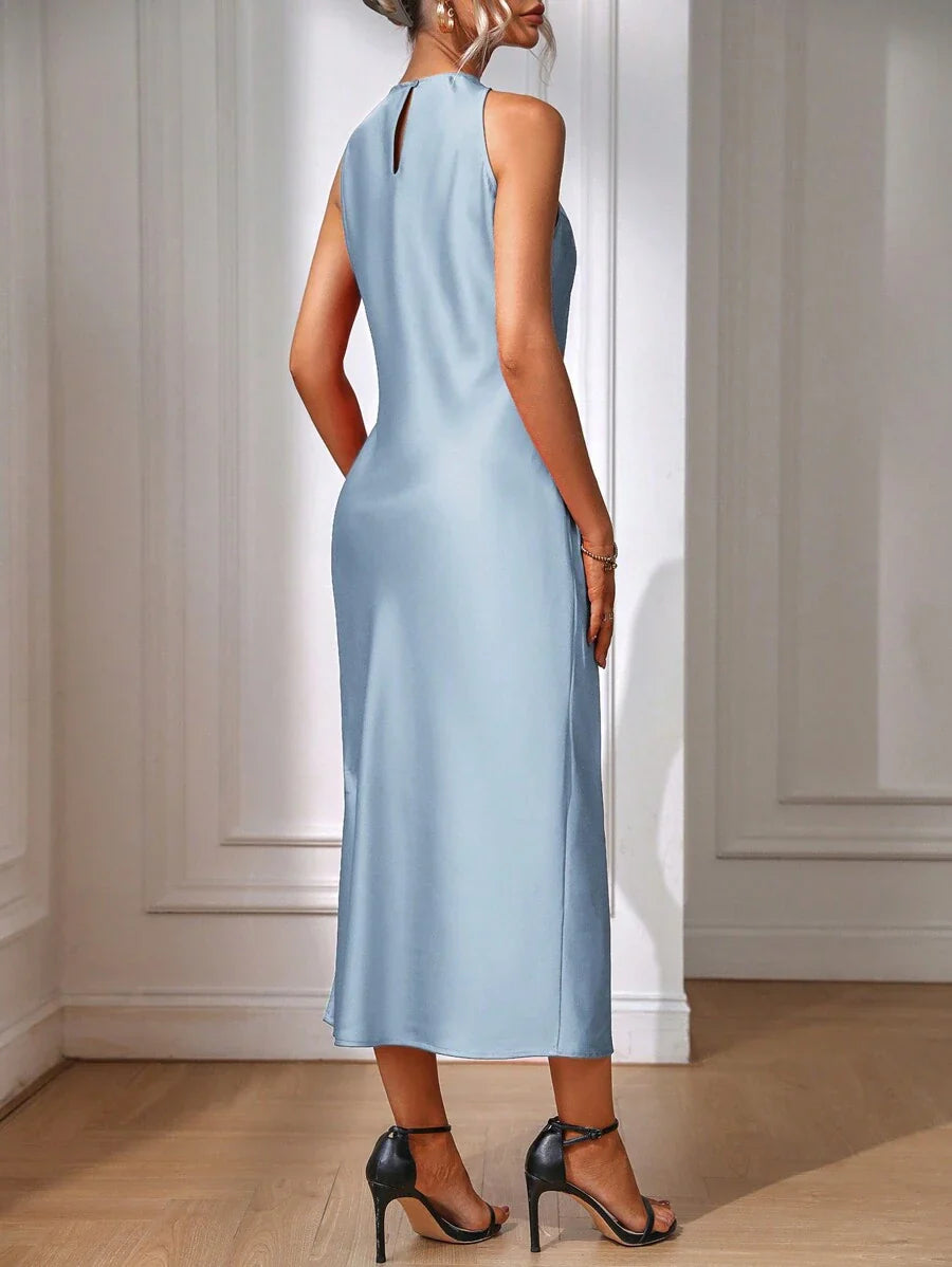 Satin Maxi Dress Sleeveless Split Thigh Wedding
