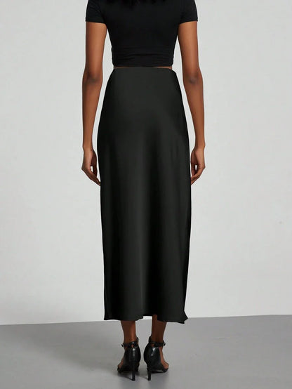 Elastic Satin Maxi Skirt