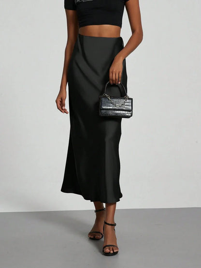Elastic Satin Maxi Skirt