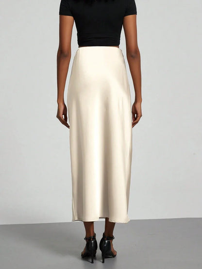 Elastic Satin Maxi Skirt
