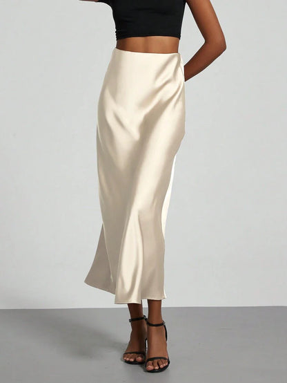 Elastic Satin Maxi Skirt