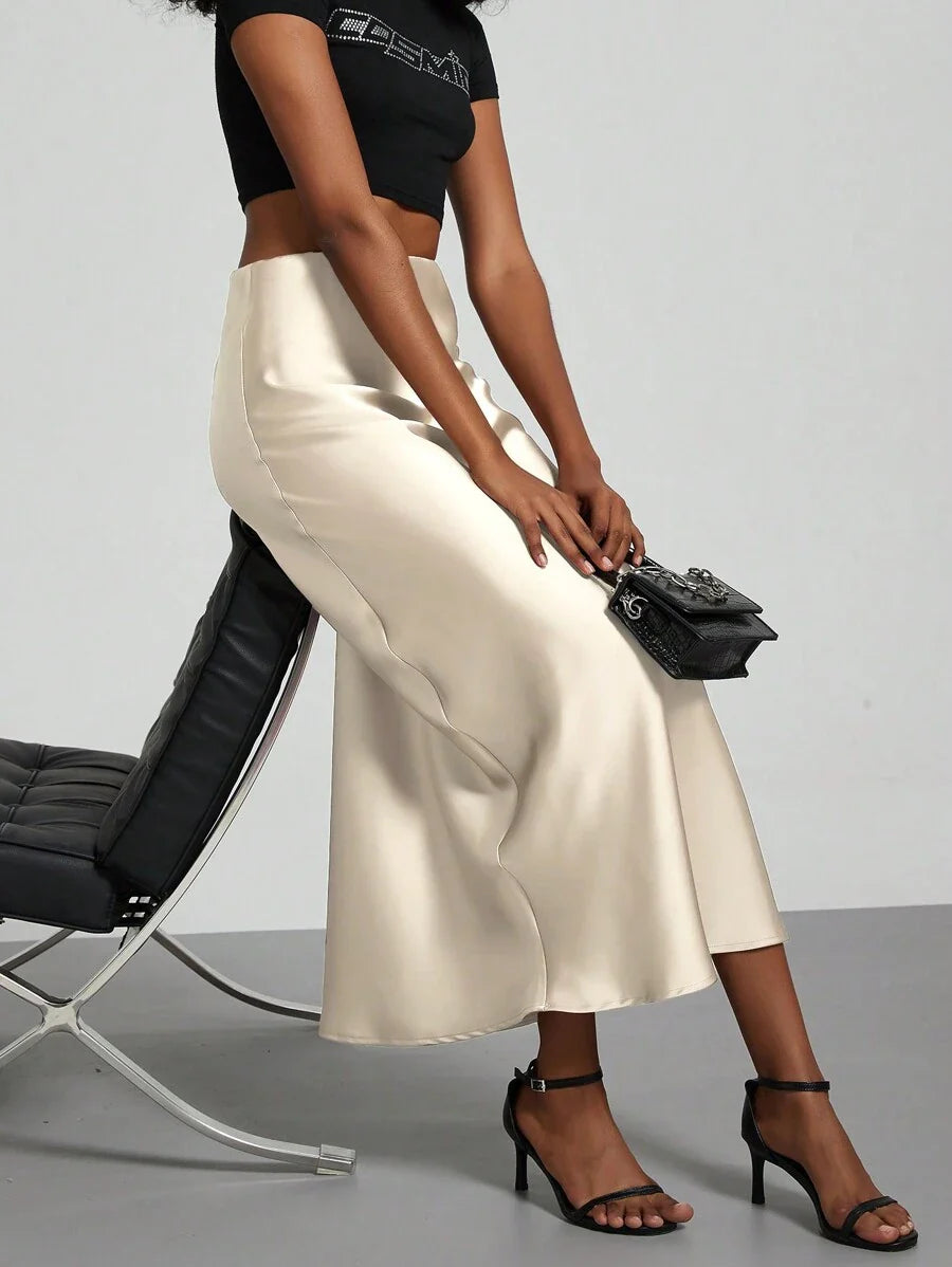 Elastic Satin Maxi Skirt