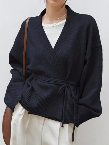 Apricot Belted Drop Shoulder Cardigan