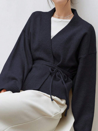 Apricot Belted Drop Shoulder Cardigan