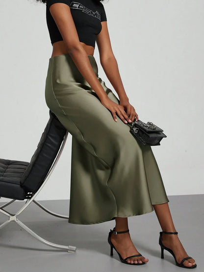 Elastic Satin Maxi Skirt