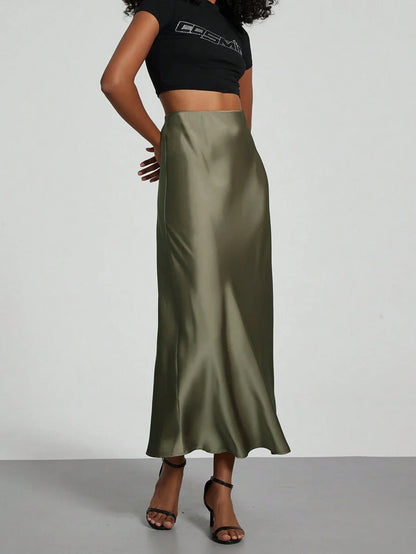 Elastic Satin Maxi Skirt