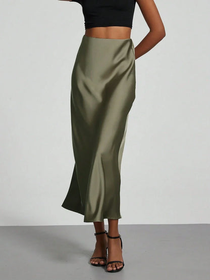 Elastic Satin Maxi Skirt
