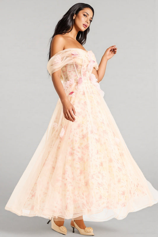 Amory 3D Floral Off-Shoulder Midi Dress