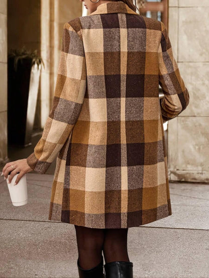 Timeless Plaid Wool Coat Turndown Collar Double Breasted
