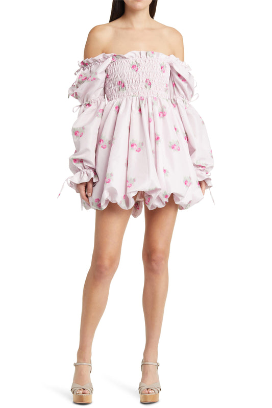 Floral Smocking Lace Up Mini Dress