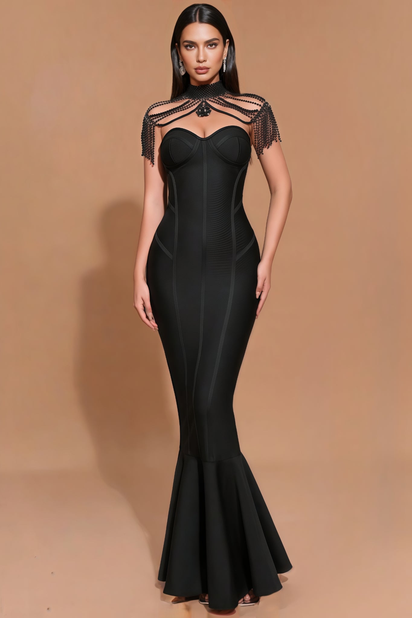 Briarlk Fringe Halter Fishtail Maxi Dress