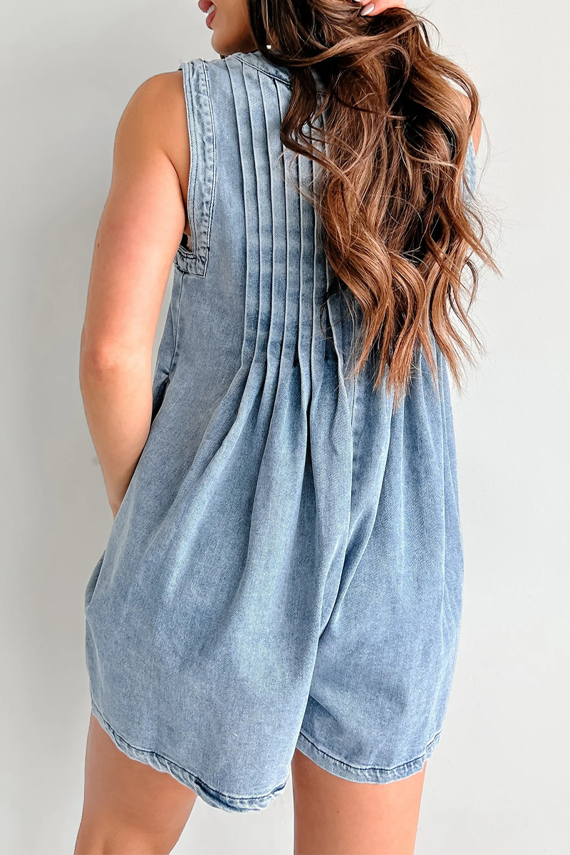 Casual Street Pocket Lace Up V Neck Sleeveless Loose Denim Jumpsuits(9 Colors)