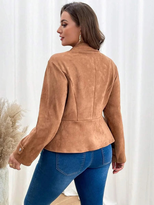 Plus Size Rust Brown Zipper Front Jacket With Casual Fit
