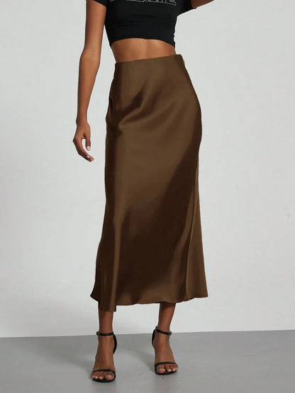 Elastic Satin Maxi Skirt