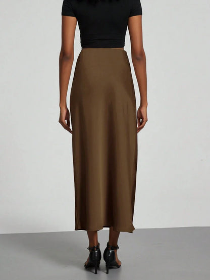 Elastic Satin Maxi Skirt