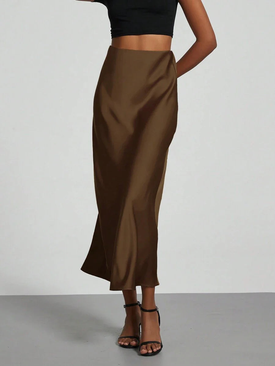 Elastic Satin Maxi Skirt