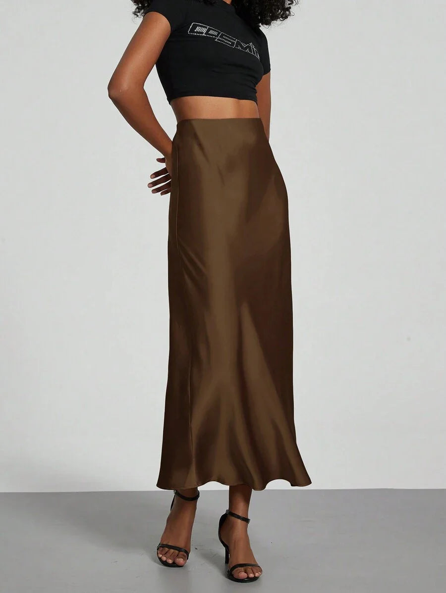 Elastic Satin Maxi Skirt