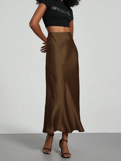 Elastic Satin Maxi Skirt