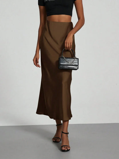 Elastic Satin Maxi Skirt