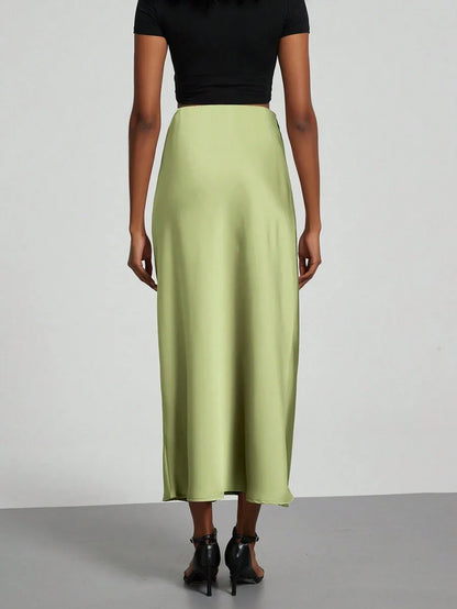 Elastic Satin Maxi Skirt