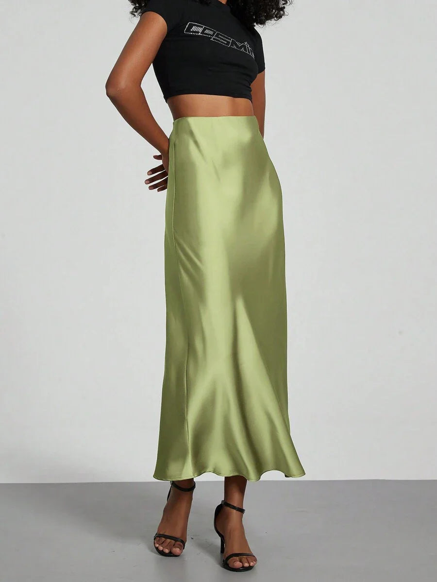 Elastic Satin Maxi Skirt