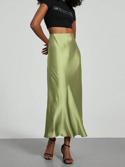 Elastic Satin Maxi Skirt