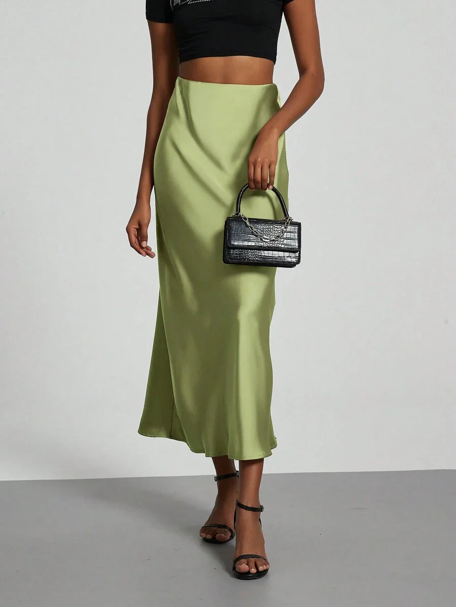 Elastic Satin Maxi Skirt