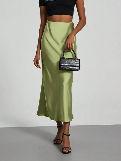 Elastic Satin Maxi Skirt
