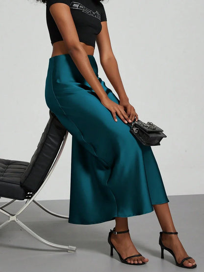 Elastic Satin Maxi Skirt